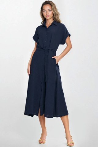 Sukienka Bawełniana muślinowa sukienka koszulowa S269 Navy - Nife