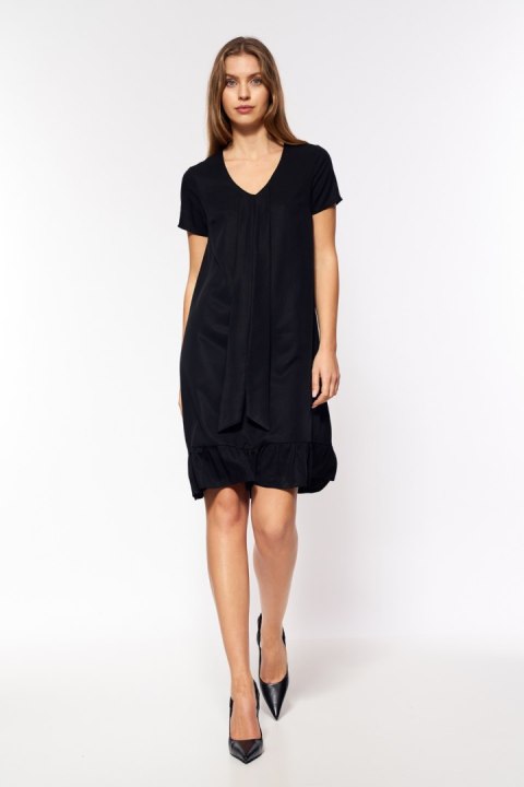 Sukienka Wiskozowa czarna sukienka z fontaziem S199 Black - Nife