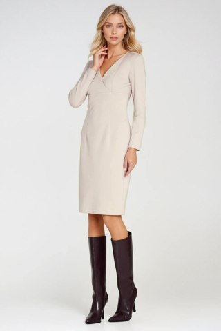 Sukienka z kopertowym dekoltem S276 Beige - Nife