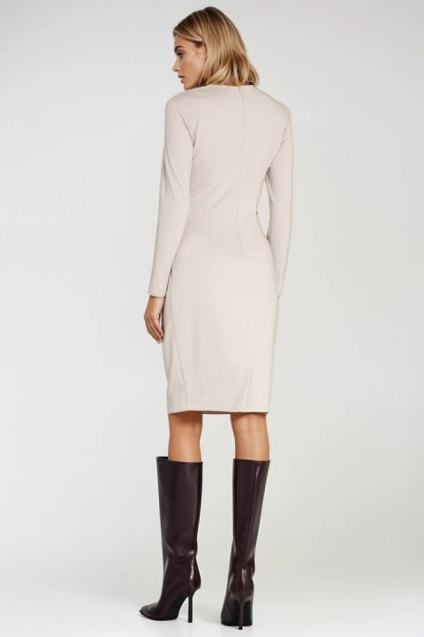 Sukienka z kopertowym dekoltem S276 Beige - Nife