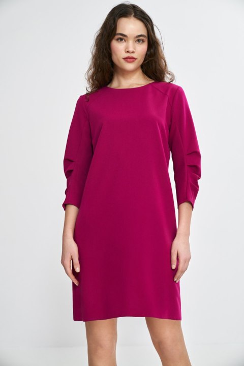 Sukienka z zakładkami na rękawach S267 Fuksja - Nife