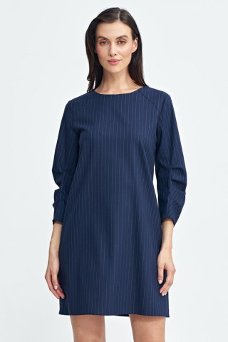 Sukienka z zakładkami na rękawach prążek S262 Navy - Nife
