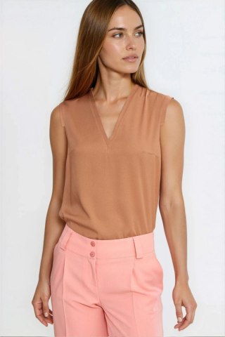 Bluzka bez rękawów z dekoltem V B213 Carmel - Nife