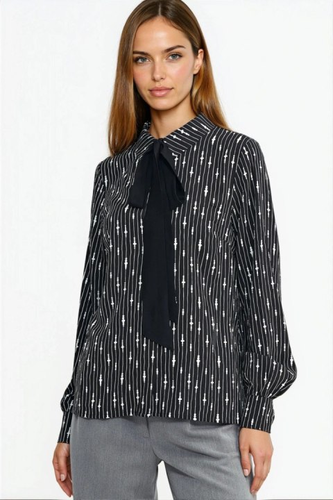 Bluzka z szarfą pod szyją B211 Wzór Koralik/Black - Nife