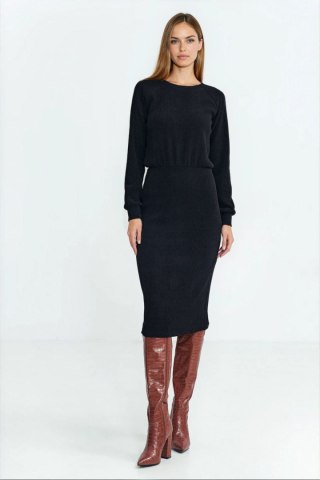 Sukienka z dzianiny prążkowanej z długim rękawem - czarny - Nife