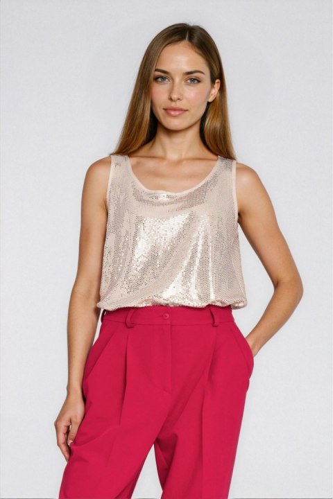 Błyszcząca bluzka na szerokich ramiączkach B219 Szampan - Nife