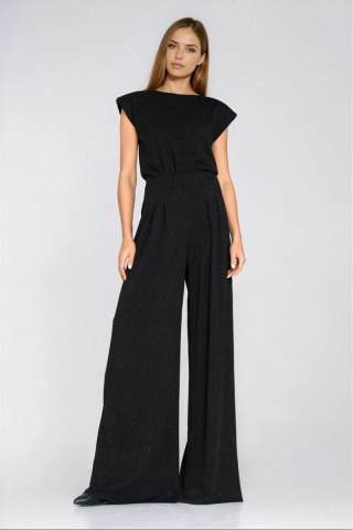 Kombinezon z nogawkami palazzo z dżetami KM45 Black - Nife