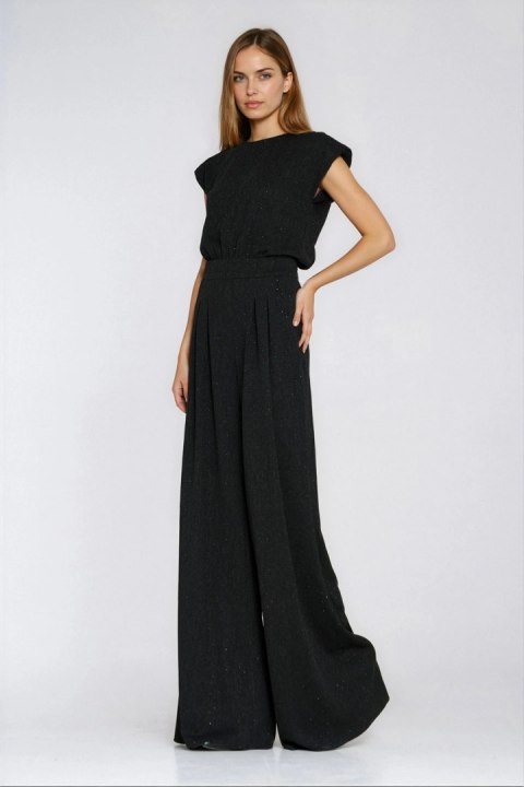 Kombinezon z nogawkami palazzo z dżetami KM45 Black - Nife