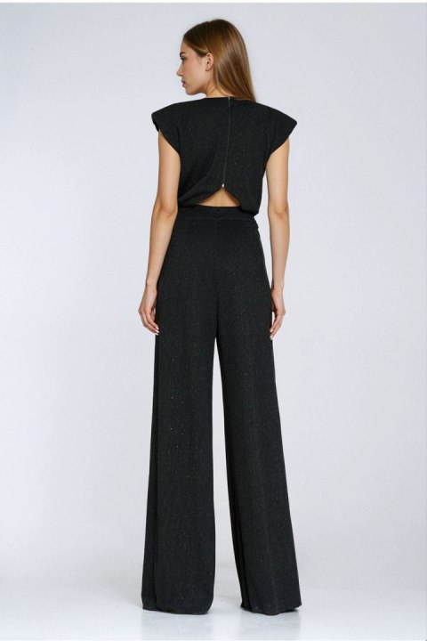 Kombinezon z nogawkami palazzo z dżetami KM45 Black - Nife