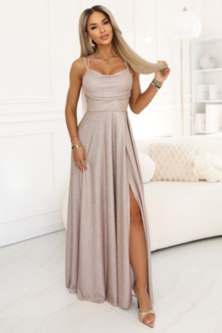 Sukienka Model 589-4 Beige/Pink Brokat - Numoco