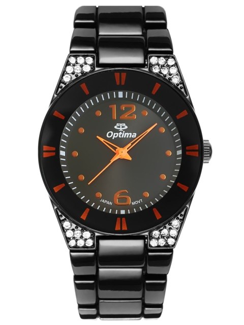 Czarny zegarek damski Optima OTBA65-1 z kryształkami