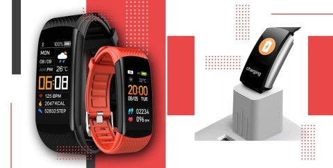 Smartwatch GIEWONT GW200-1 Czarno-Czerwony (2 Paski)
