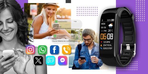 Smartwatch GIEWONT GW200-3 Czarno-Fioletowy (2 Paski)