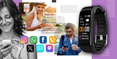 Smartwatch GIEWONT GW200-8 Czarno-Jasnofioletowy 2 paski