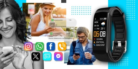 Smartwatch GIEWONT GW200-7 Czarno-Niebieski z 2 paskami
