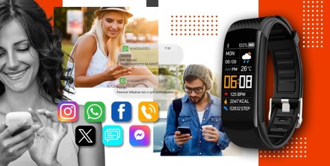 Smartwatch GIEWONT GW200-9 Czarno-Pomarańczowy 2 paski