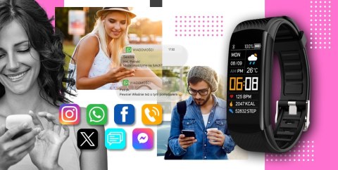 Smartwatch GIEWONT GW200-4 Czarno-Różowy z 2 paskami