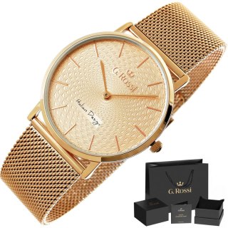 Zegarek Damski G.Rossi 8709B2-3D3 Różowe Złoto Mesh