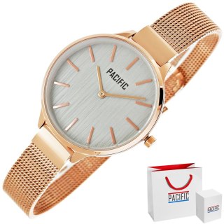 Zegarek Damski Pacific X6094-6 - Różowe złoto i szara tarcza