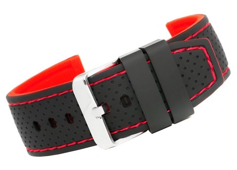 Pasek Silikonowy Czarno-Czerwony 20mm z Nitką