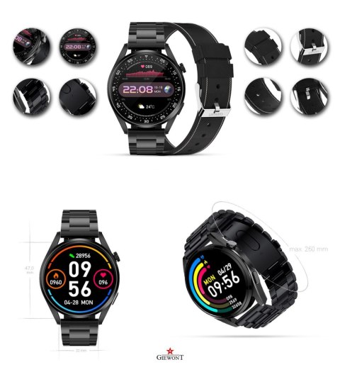 Smartwatch GIEWONT Vertex GW450-2 Czarny + Skórzany Pasek