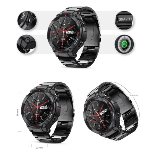 Smartwatch Gravity GT7-2 - Czarny z czarną bransoletą
