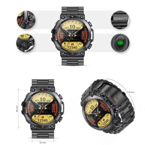 Smartwatch Gravity GT7-2 PRO - Czarny z bransoletą