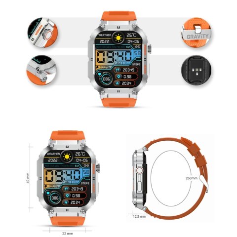 Smartwatch Gravity GT6-4 - Srebrny z pomarańczowym paskiem