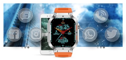 Smartwatch Gravity GT6-4 - Srebrny z pomarańczowym paskiem