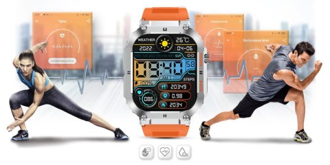 Smartwatch Gravity GT6-4 - Srebrny z pomarańczowym paskiem