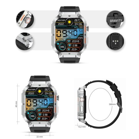 Smartwatch Gravity GT6-5 Srebrny z czarnym paskiem