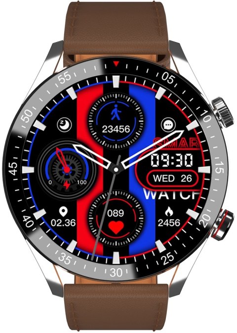 Smartwatch Męski Gravity GT4-7 Srebrny z Brązowym Paskiem