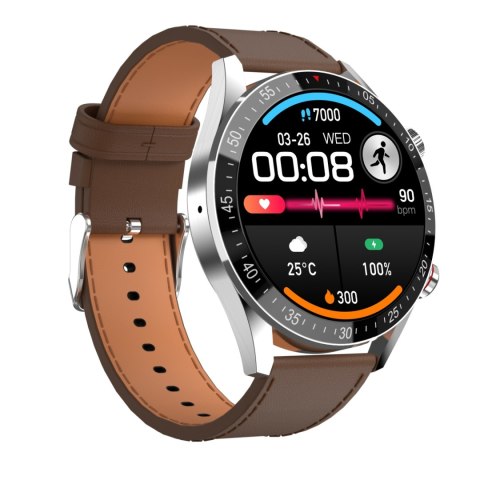 Smartwatch Męski Gravity GT4-7 Srebrny z Brązowym Paskiem