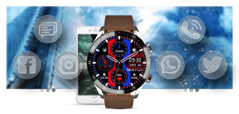 Smartwatch Męski Gravity GT4-7 Srebrny z Brązowym Paskiem