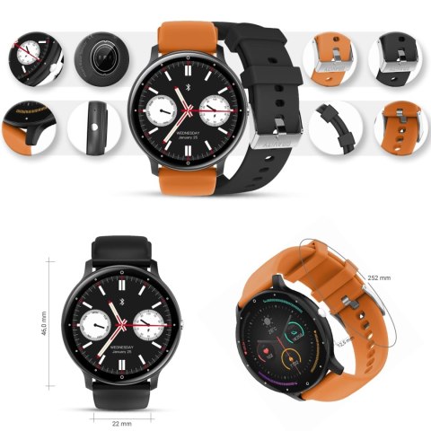 Smartwatch Gravity GT1-2 PRO - Czarny i Pomarańczowy Pasek