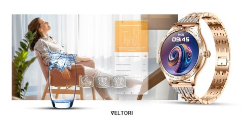 Smartwatch Damski VELTORI VT350-1 Złota Bransoleta z Cyrkoniami