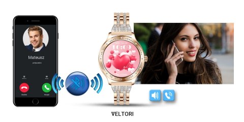 Smartwatch Damski VELTORI VT350-1 Złota Bransoleta z Cyrkoniami