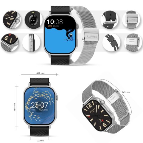 Smartwatch Gravity GT15-9 Czarny + Srebrna Bransoleta Mesh