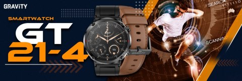 Smartwatch Gravity GT21-4 Brązowa Eko Skóra + Pasek Silikonowy