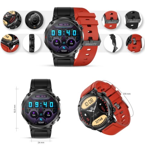 Smartwatch Gravity GT21-6 z paskiem czarnym i czerwonym