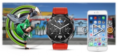 Smartwatch Gravity GT21-6 z paskiem czarnym i czerwonym