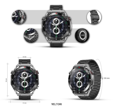 Smartwatch Veltori VT100-1 z wymiennymi paskami i bransoletą