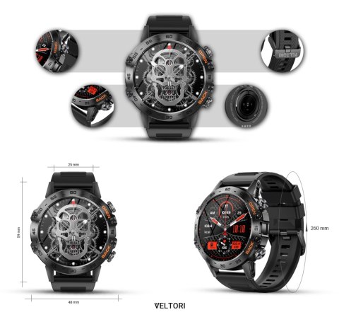 Smartwatch Veltori VT120-1 IPS 1,39" - Czarny Silikonowy Pasek