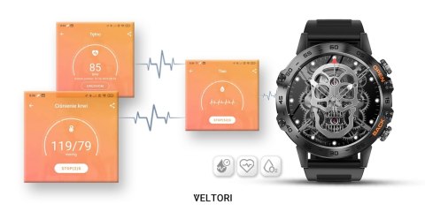 Smartwatch Veltori VT120-1 IPS 1,39" - Czarny Silikonowy Pasek