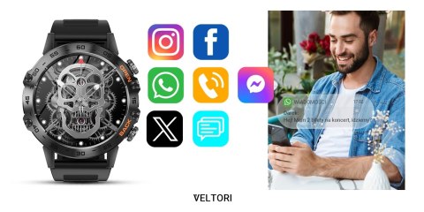 Smartwatch Veltori VT120-1 IPS 1,39" - Czarny Silikonowy Pasek