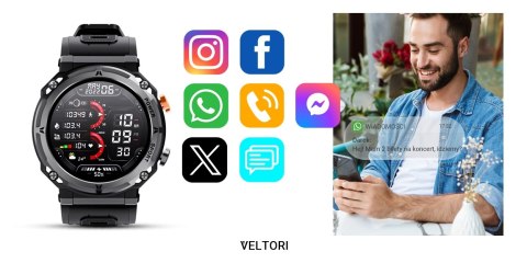Smartwatch Veltori VT130-1 z ekranem IPS i funkcją rozmów
