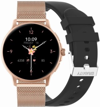 Smartwatch damski Gravity GT12-4 - czarny pasek i bransoleta Rose Gold