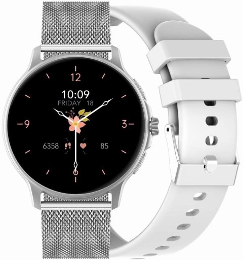 Smartwatch Damski Gravity GT12-8 Biały ze Srebrną Bransoletą