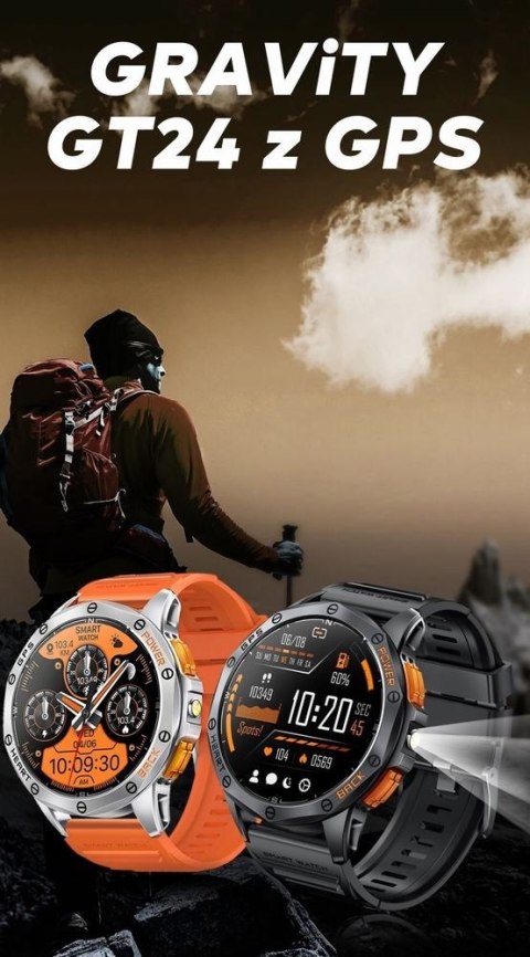 Smartwatch Męski Gravity GT24-1 GPS - Zestaw 2 Pasków Silikonowych