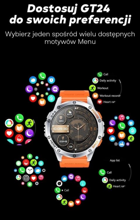 Smartwatch Męski Gravity GT24-1 GPS - Zestaw 2 Pasków Silikonowych